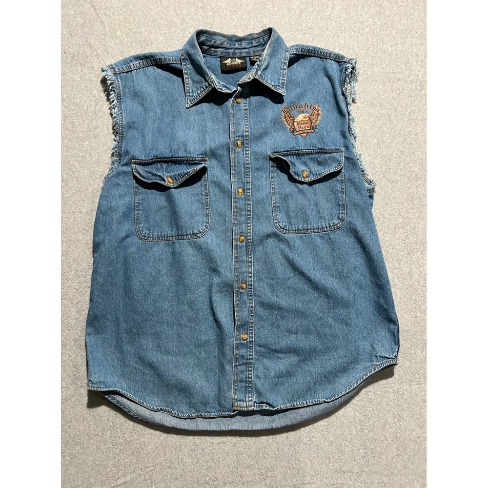 Biker Design Womens Sleeveless Denim Shirt Eagle Ride Free Nevada Large